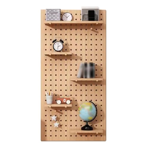 Pegboard-Wandaufbewahrung, Pegboard-Wandhalterung, Aufbewahrungs-Pegboard mit Regal, rechteckiges Massivholz-Pegboard für Schlafzimmer, Wohnzimmer, Büro, Organizer-Pegboard (Farbe: Holzfarbe