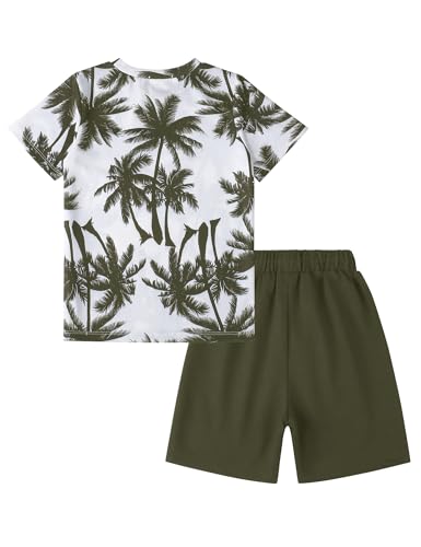 Image of GERU Boy Shorts Sets Hawaiian Outfit Kid Leaves Floral Short Sleeve Shirt Top+shorts Suits