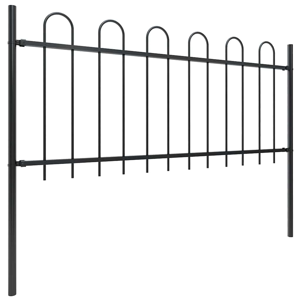 Recinzione da giardino decorativa in acciaio con arco tondo, 10 elementi e 11 pali, lunghezza 17 m, altezza 80 cm, verniciato a polvere nera, con accessori di montaggio per un facile montaggio.