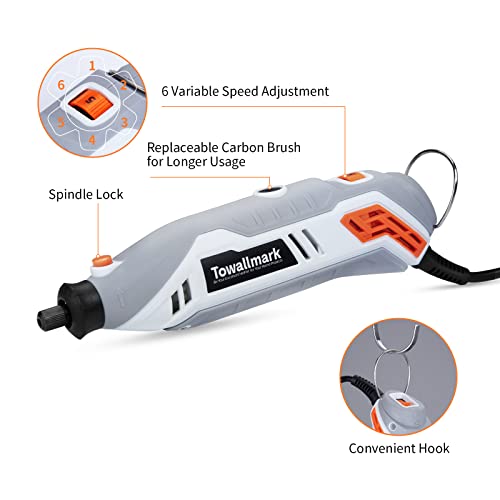 Towallmark Rotary Tool Kit With 190 Accessories, Flex Shaft, 6 Variable Speed, 10,000 To 35,000 Rpm, Perfect Multi-Functional Rotary Tool Set For Craft Projects - Cutting, Engraving, Sanding, Drilling #TOP1