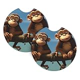 Two Monkeys - Juego de 2 posavasos de neopreno para automóvil, impermeables y de secado rápido, accesorios elegantes para protección