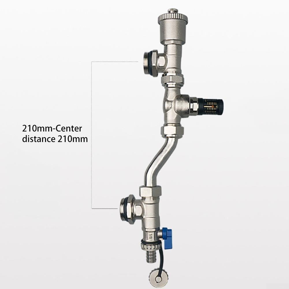 Valvola di bypass per pressione differenziale in ottone, connettore per collettore di riscaldamento a pavimento, distanza centrale 210 mm (argento)