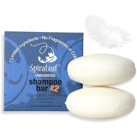 Spiraleaf Whiff Shampoo Bars, x2 Savings, Unscented: Limited Ingredients, No Scents or Colorings; Concentrated Formula, Made USA Cover