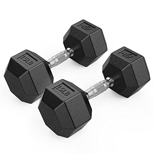Finer Form Rubber Encased Hex Dumbbells With Chrome Handle - The Perfect Free Weights & Dumbbell Sets (10 Lb Pair) #TOP19