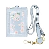 Aufruh Floral Retractable Leather Badge Holder Flower Id Badge Holder with Lanyard Retractable Badge