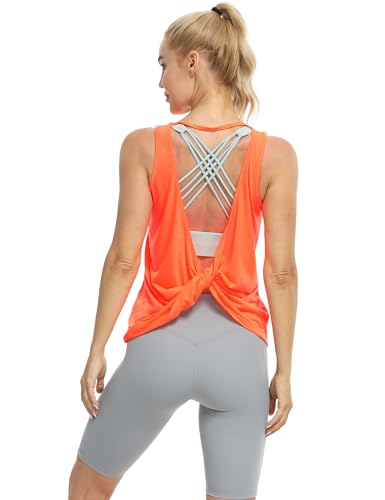 Image of icyzone Workout Tank Tops for Women - Open Back Strappy Athletic Tanks, Yoga Tops, Gym Shirts