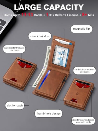 Image of Wallet for Men RFID Blocking Minimalist Card Holder Wallet for 12-14 Cards