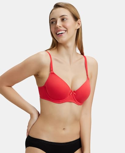 Image of Jockey 1245 Women Under-Wired Padded Super Combed Cotton Elastane Stretch Medium Coverage T-Shirt Bra with Detachable Straps