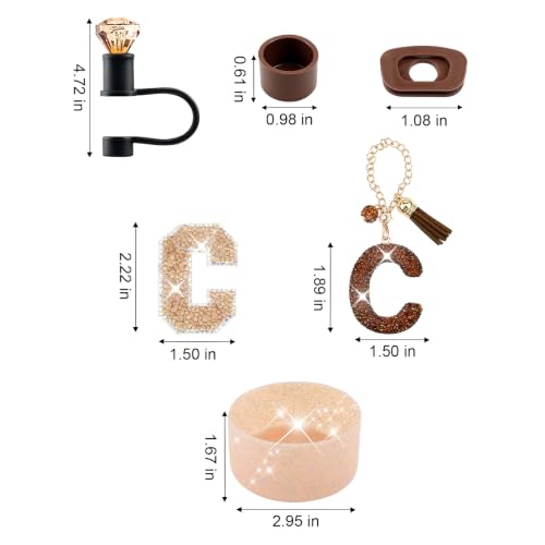 Hpebl 6PCS Brown for Stanley Cup Accessories Set 30/40 OZ Bling Rhinestone Initials Charms for Stanley Decorations Tumbler Accessories Including Diamond Straw Topper, Spill Stopper(Letter A) - image 3