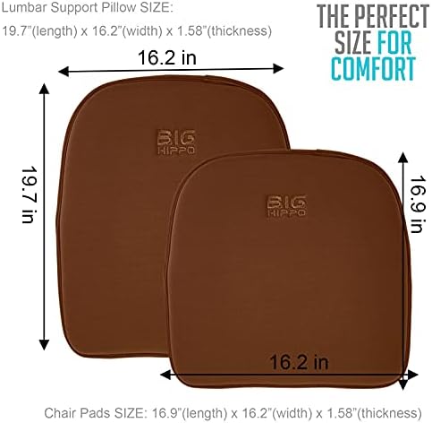 Big Hippo Dining Chair Cushions & Kitchen Chair Cushions Memory Foam Seat Pad with Lumbar Support Pillow - Thickened Non-Slip Rubber Back, Elastic Bands for Home/Office/Outdoor Seats (Brown-Set of 1) - Thumbnail 3