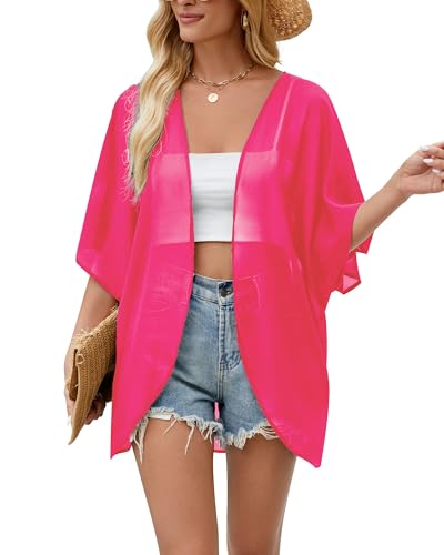 Hibluco Women's Floral Kimono Cardigan Casual Chiffon Tops Loose Beach Cover Ups