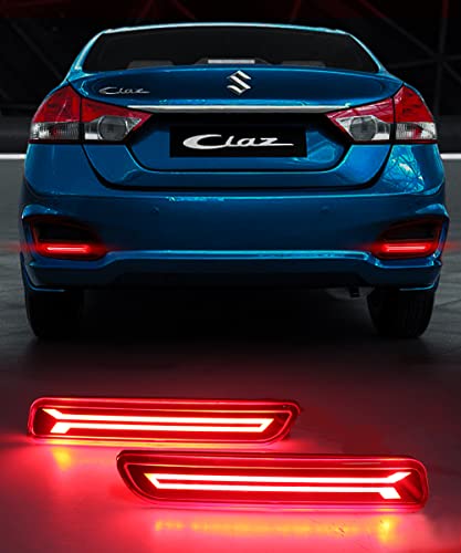 Image of FABTEC Car LED Imported Moving Matrix Reflector Rear Bumper Brake Light Compatible for Baleno, Brezza, Ciaz, Ertiga, Swift Dzire, Scross, SX4, WagonR (Matrix Running Type B) (Red) Set of 2