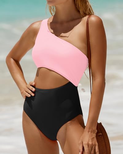 Image of Women's One Piece Swimsuit- One Shoulder Bathing Suit Cutout Tummy Control Swimwear
