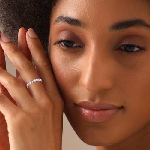 LeCalla 925 Sterling Silver Ring Round Disc Designed Eternity Ring High Polish Simple Repeating Circle Ring Engagement Wedding Ring for Women | Band Size 6-82