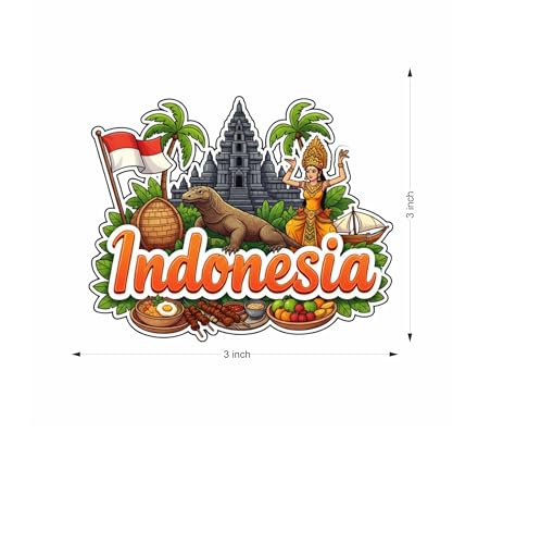 Image of Premium Laser Cut MDF Fridge Magnet for Home Decor, Vibrant Layered Travel Artwork Souvenir Gift with Strong Magnetic Hold, Refrigerator Decoration for Kitchen & Office - Indonesia
