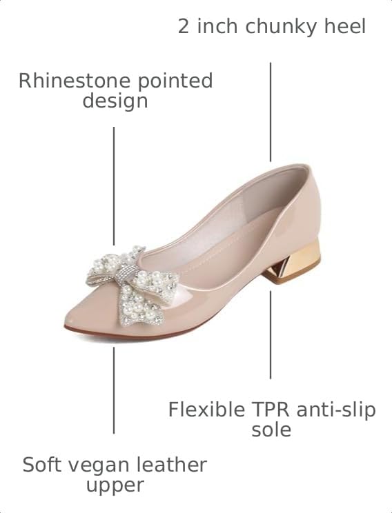 Image of Women's Pumps Low Chunky Block Heel Rhinestone Closed Pointed Toe Comfortable Slip on Work Dress Shoes for Office