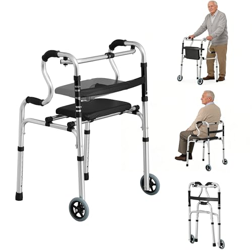 NBIHRIG Walkers for Seniors, Folding Standard Walker with 5