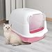 TTETTZ Hooded Cat Pet Enclosed Cat Toilet Litter Tray High Edge for Small Cats Pet Accessories, Pink