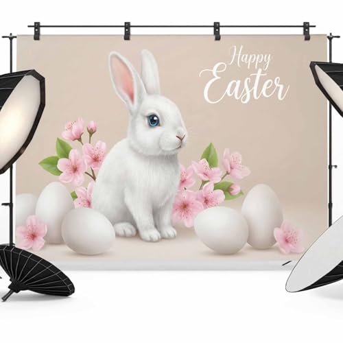 Easter Backdrop Background for Photography, Spring Chic White Bunny Eggs