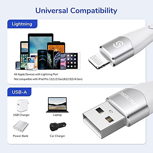 Syncwire iPhone Charging Cable Lightning 2M - C89 Apple MFi Certified, Nylon Braided Fast Charging Cable for iPhone 14 Pro Max 13 12 11 Pro Max XS Max X XR 8 7 6s 6 SE, Alloy Silver