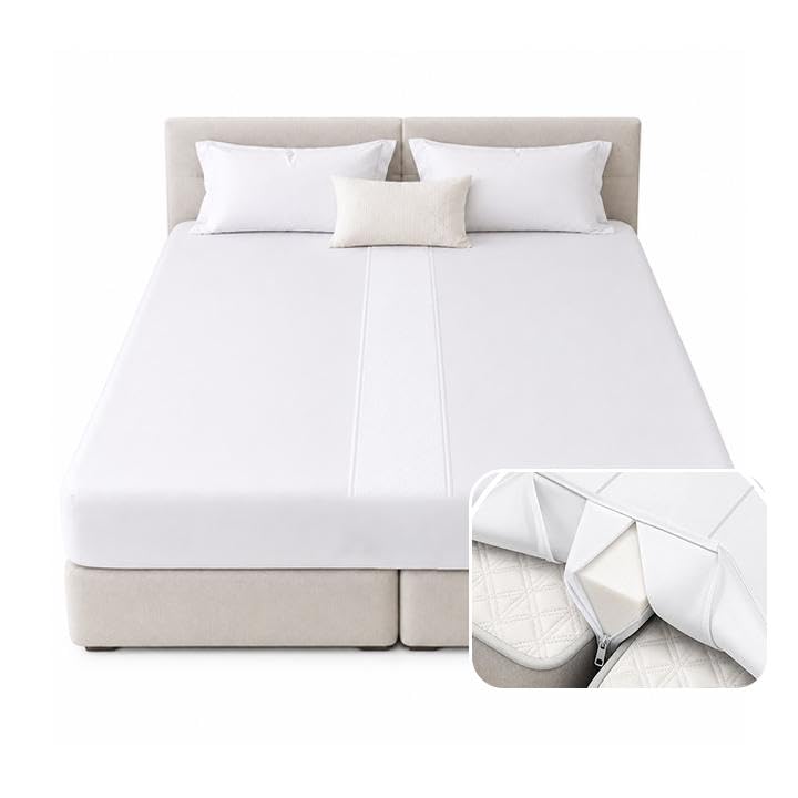 Bisenkud Twin Bed Connector Kit for King Bed Seamlessly Join Two Twin XL Beds into One King Bed Gap Filler with Integrated Sheet Non-Slip Corner Straps Washable Cover for Guest Room & RV