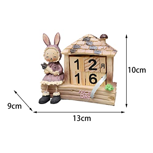 Colcolo Wood Perpetual Calendar, Reusable Tabletop Calendar, Desk Calendar Blocks For Farmhouse, Bunny Girl #TOP1