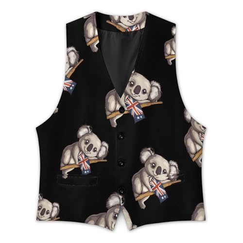 Australian Koala Bear Mens Slim Fit Suit Vest Dress Waistcoat Casual Business Vest3