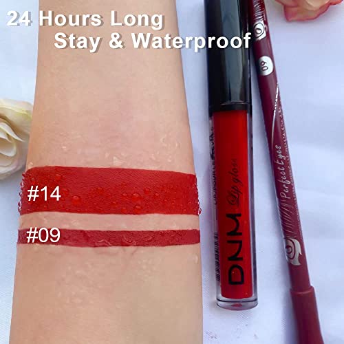 Evpct 2Pcs Ruby Red Matte Lipstick And Lip Liner Stains Makeup Set Dnm Hot Red Matte Liquid Long Lasting And Waterproof Lipsticks 24H Lip Gloss And Lip Liner Set Labiales Mate 24 Horas Originales 14# #TOP4