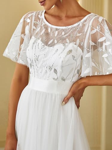 Image of Ever-Pretty Sequin Formal Prom Dresses for Women Ruffle Sleeves Empire Waist A-Line Long Mother of Bride Dress 00904