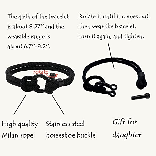 Liny Horseshoe Buckle Bracelets For Women Men Relationship Braided Nautical Bracelet Gift For Son Daughter Grandson Granddaughter Boyfriend Niece Girlfriend(Daughter Bracelet Black) #TOP3