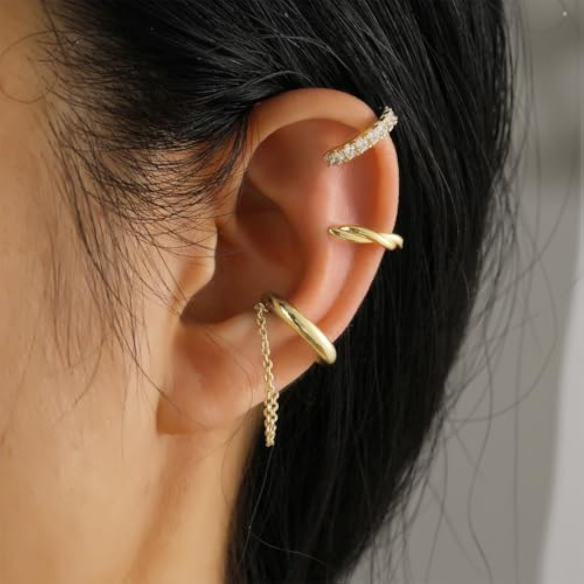 3 Pairs Clip-On Ear Cuff Earrings Set without Piercing
