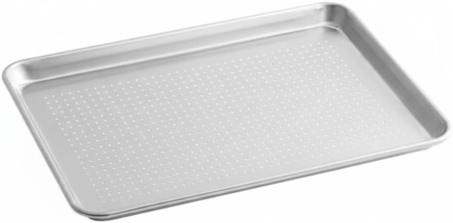 Half Size 19 Gauge 13" x 18" Wire in Rim Aluminum Perforated Bun/Sheet Pan - 12/Case, for Oven Freezer Bakery Hotel Restaurant