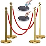 kaiyomi 4Pcs Stanchions with Red Velvet Ropes Set, 5 Feet Velvet Ropes and Posts Poles for Red Carpet Party Decoration and 360° Photo Booth (Golden)