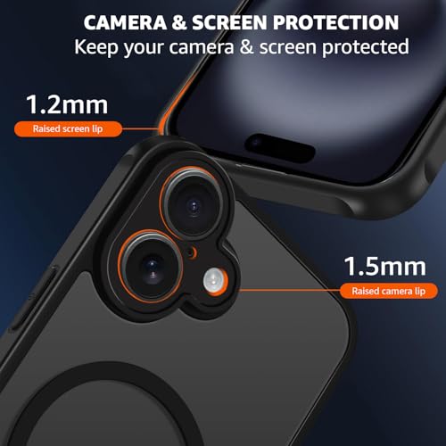 Image of Amozo for iPhone 16 PlusBack Case Cover | Defence Series Matte Mag-Safe Camera & Drop Protection Back Cover Case for iPhone 16 Plus (Polycarbonate|Black)