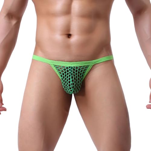 PARUPRUP Hombre Sexy Rejilla Tanga Cintura Baja String Transparente Malla Bragas Transpirable Bikini Thong T-Back Hipster Slip (FR/ES, Letras, M, Regular, Regular, Verde)