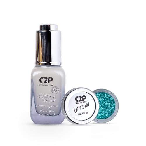 Image of C2P Pro Sparkle Duo Glitter and Glue Kit - Eyeshadow for Eye & Body Makeup | Waterproof, Quick-Drying for Stunning Shimmer Looks (Fantasy Blue 04)