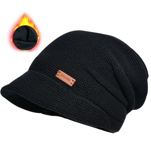 Enwokran Women Winter Knit Visor Hat Fleece Lined Warm Pullover Beret Hat, Newsboy Cap with Brim Cloche Ear Protection Hat for Women