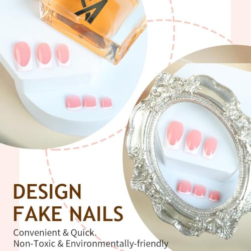Image of 48 Pcs White French Tip Press on Nails & Press on Toenails Set Short Square Fake Nails Summer Nail Glossy Glue on Toes Artificial Acrylic Full Cover Stick on Nails for Women Summer Manicure