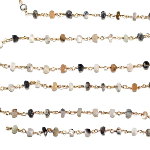 Chaîne rosaire opale dendritique plaquée or pour création bijoux chic