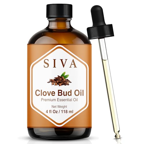 Image of Siva Clove Bud Essential Oil, Glass Bottle with Dropper, 4 Fl Oz (118 ml) | Clove Bud Oil for Diffuser, Humidifier, Home Fragrance, Oral Care, Body Massage, Soap Making, Candle Making & DIY Projects