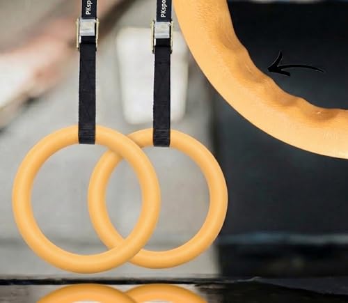 Image of Gymnastic ABS Rings with Heavy Duty Adjustable Strap Capacity with 14.5ft Adjustable Buckle Straps for Cross Fitness Functional Training for Home Gym Full Body Workout (Golden Yellow)