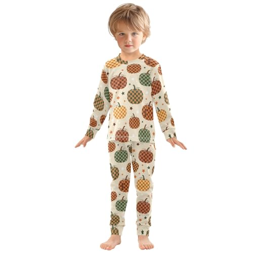 Pajama Sets Long Sleeve Pumpkin Pattern Stars Soft Comfy Sleepwear 2 Piece PJS 3-8T2