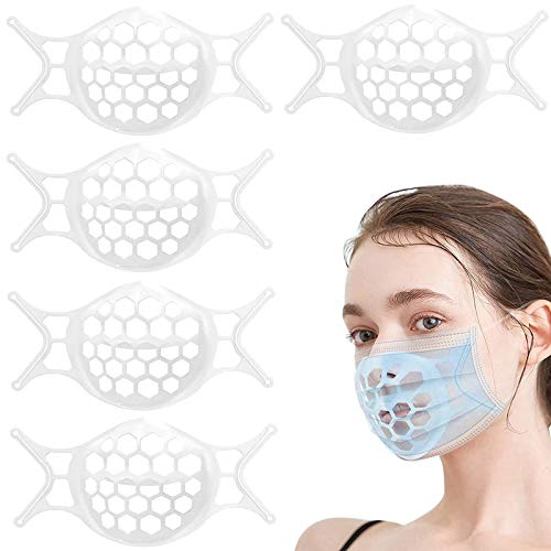 5 PCS 3D Face Mask Bracket Silicone for Adult,Cool Lipstick Protector Stand Nose Protection Lipstick,Reusable&Washable (white)