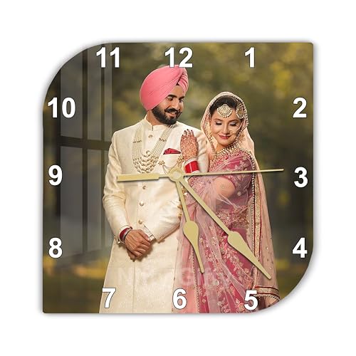 Image of Personalized Wall Clock, Premium Acrylic Custom Photo Clock, Unique Home Decor Item for Living Room & Bedroom,12x12 inches, for Gifting Occasions Photo Wall Clock Anniversary, Rakshabandhan Gift