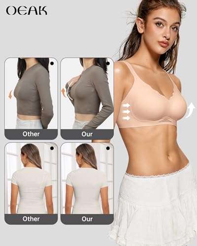 Image of OEAK Womens Wireless Jelly Bras Scalloped Push Up No Underwire Bralette Supportive Tshirt Bra Seamless Comfortable Bras