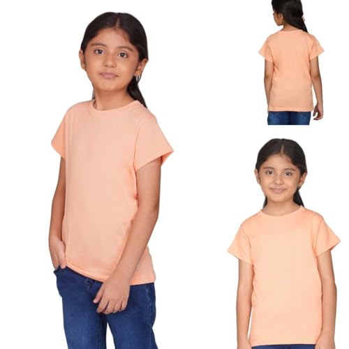Image of Kids Round Neck Girls Tshirt | Short Sleeves | Natural Organic 100% Cotton Soft Comfortable Fabric | Plain Color Original Branded Half Sleeve | School t-Shirt for Girl Kid | Sleepwear Everyday Casual