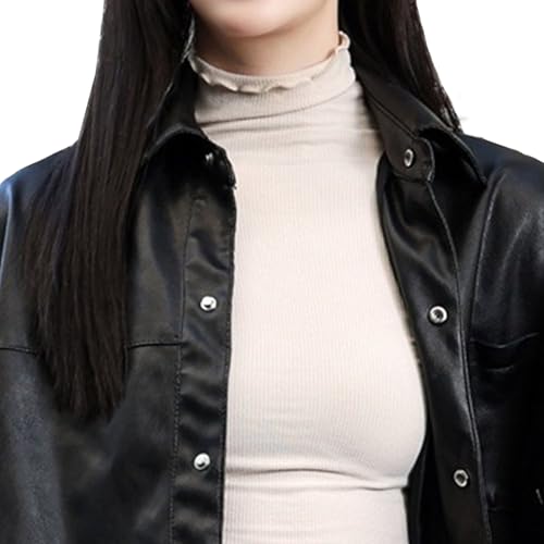 Veste bomber surdimensionnee similicuir retro Y2K fermeture zippee