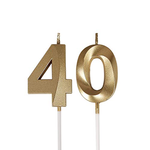 Bailym 40th Birthday Candles Gold Number 40 Cake Topper for Birthday Decorations Party Decoration