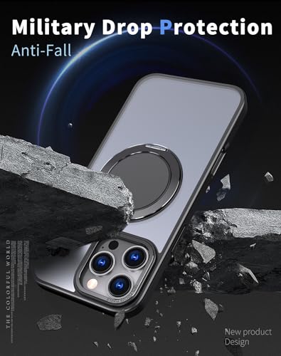 Coque iPhone 16 Pro ultra-mince givrée noire à béquille rotative - 3