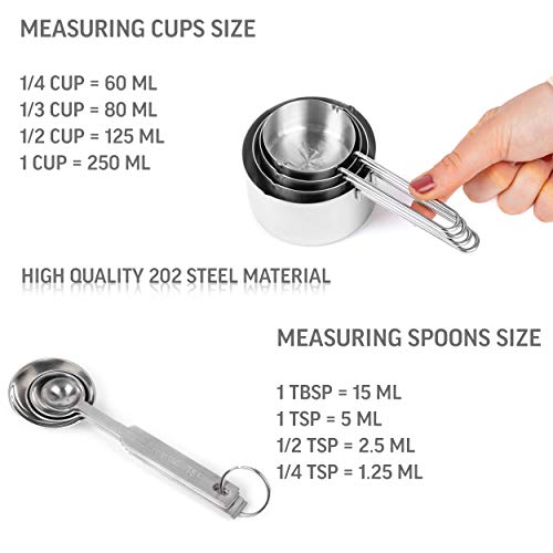 image for Tribal Cooking Stainless Steel Measuring Spoons Set of 8, Cups and Spo